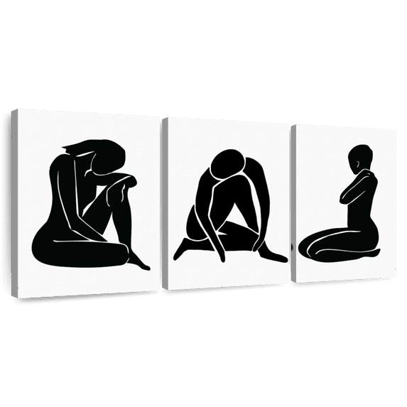 Elephant Stock Emotional Women Silhouette Wall Art - Horizontal Multi Panel Canvas - Living Room Wall Decor - People Multi Panel - White And Black Decor - 92" x 45"