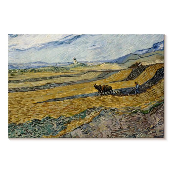 Elephant Stock Enclosed Field With Ploughman Wall Art - Horizontal Canvas Wall Art - Living Room Wall Decor - Nature Canvas - Orange And Yellow Decor By Vincent Van Gogh - 30" x 20"