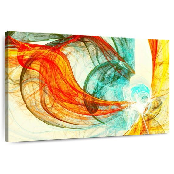 Elephant Stock Energy Dynamic Abstract Wall Art - Horizontal Canvas Wall Art - Living Room Wall Decor - Abstract Canvas - Orange And Turquoise Decor - 12" x 8"