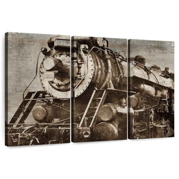 Elephant Stock Engine Locomotive Wall Art - Horizontal Multi Panel Canvas - Mancave Wall Decor - Transportation Multi Panel - Brown And Beige Decor By Dylan Matthews - 45" x 28"