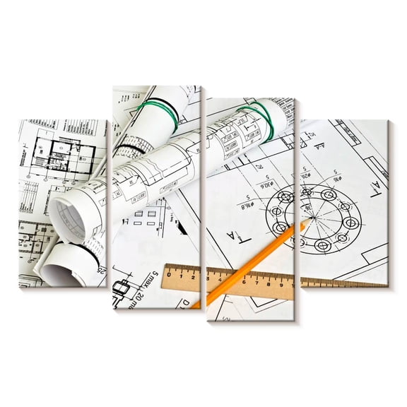 Elephant Stock Engineer Drawings Wall Art - Horizontal Multi Panel Canvas - Living Room Wall Decor - Hobbies And Lifestyle Multi Panel - Beige And Black Decor - 36" x 22"