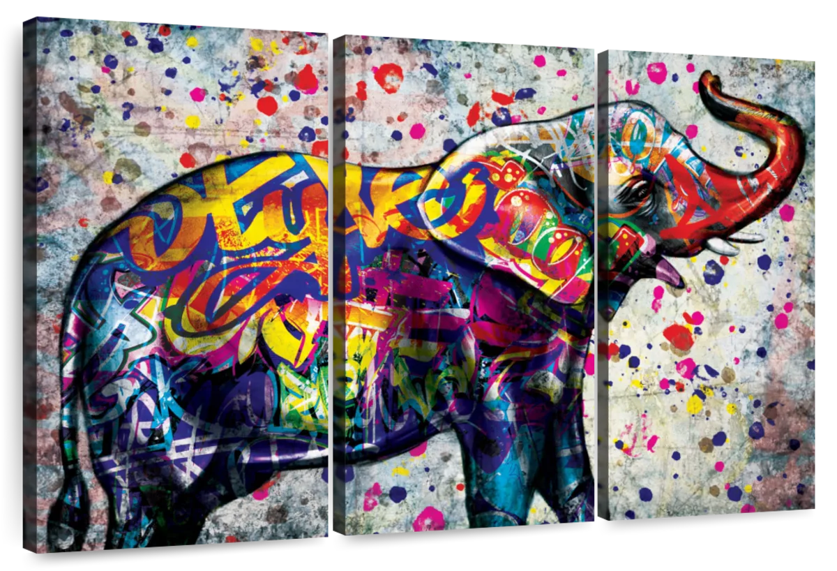 Elephant Stock Epic Colorful Elephant Wall Art - Horizontal Multi Panel ...