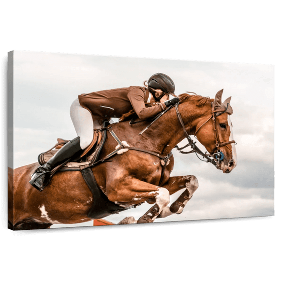 Elephant Stock Equestrian Show Jumping Wall Art - Horizontal Canvas Wall Art - Hallway Wall Decor - Sports Canvas - Brown And Gray Decor - 12" x 8"