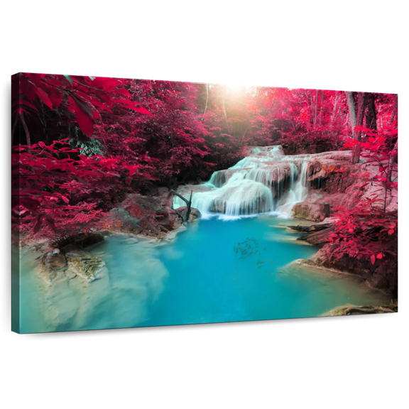 Elephant Stock Erawan Waterfalls Wall Art - Horizontal Canvas Wall Art - Living Room Wall Decor - Nature Canvas - Red And Brown Decor - 12" x 8"