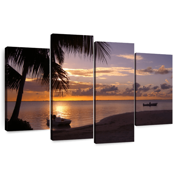 Elephant Stock Evening At Cayman Island Wall Art - Horizontal Multi Panel Canvas - Living Room Wall Decor - Beach Multi Panel - Gray And Brown Decor - 36" x 22"