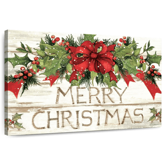 Elephant Stock Evergreen Christmas I Wall Art - Horizontal Canvas Wall Art - Living Room Wall Decor - Holiday Canvas - Brown And Beige Decor By Susan Winget - 48" x 32"