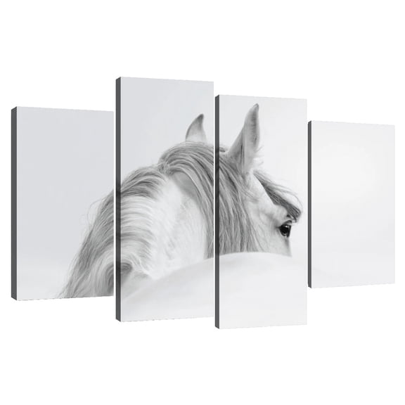 Elephant Stock Exquisite White Horse Wall Art - Horizontal Multi Panel Canvas - Living Room Wall Decor - Animal Multi Panel - Gray And White Decor By Photoinc Studio - 75" x 48"