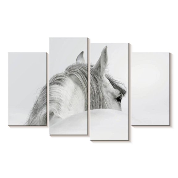 Elephant Stock Exquisite White Horse Wall Art - Horizontal Multi Panel Canvas - Living Room Wall Decor - Animal Multi Panel - Gray And White Decor By Photoinc Studio - 36" x 22"