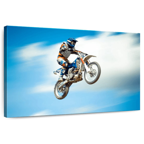 Elephant Stock Extreme Motocross Wall Art - Horizontal Canvas Wall Art - Living Room Wall Decor - Sports Canvas - Blue And White Decor - 24" x 16"