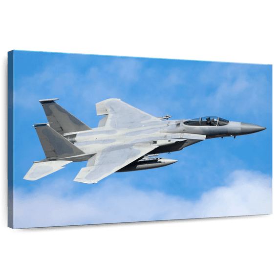 Elephant Stock F-15 Military Aircraft Wall Art - Horizontal Canvas Wall Art - Living Room Wall Decor - Military Canvas - Blue And Gray Decor - 30" x 20"