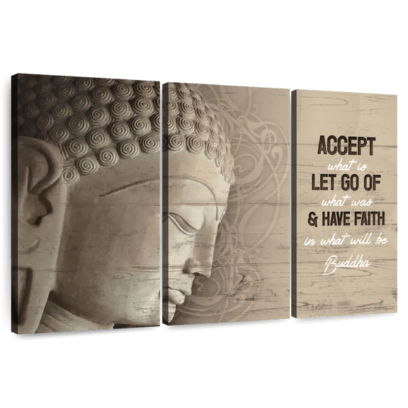 Elephant Stock Have Faith Buddha Quote Wall Art - Horizontal Multi Panel Canvas - Living Room Wall Decor - Wellness Multi Panel - Beige And Brown Decor - 65" x 42"