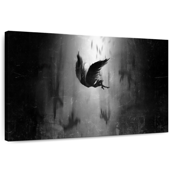 Elephant Stock Fallen Angel Lucifer Wall Art - Horizontal Canvas Wall Art - Living Room Wall Decor - People Canvas - Black And Gray Decor - 12" x 8"
