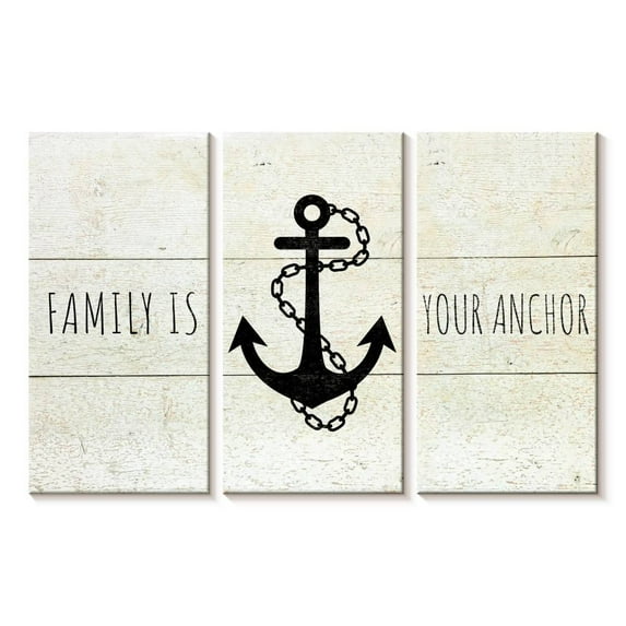 Elephant Stock Family Anchor Quote Wall Art - Horizontal Multi Panel Canvas - Living Room Wall Decor - Wall Signs Multi Panel - Black And Beige Decor - 23" x 14"