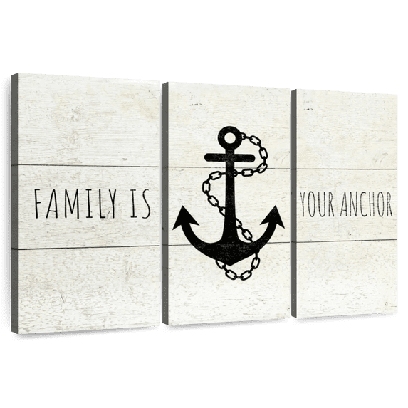 Elephant Stock Family Anchor Quote Wall Art - Horizontal Multi Panel Canvas - Living Room Wall Decor - Wall Signs Multi Panel - Black And Beige Decor - 33" x 20"