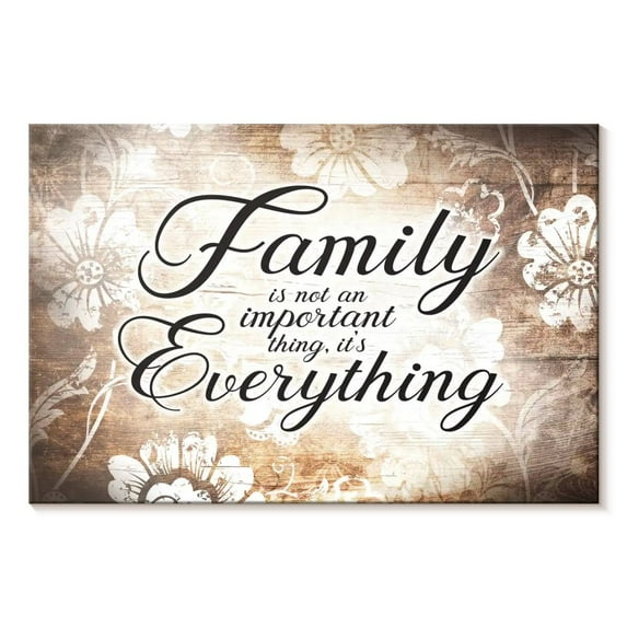 Elephant Stock Family Is Everything Love Quote Wall Art - Horizontal Canvas Wall Art - Living Room Wall Decor - Inspirational And Typography Canvas - Beige And Brown Decor - 30" x 20"