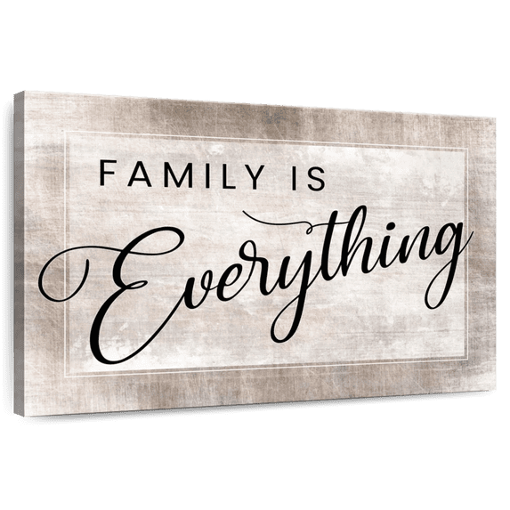 Elephant Stock Family Is Everything Quote Wall Art - Horizontal Canvas Wall Art - Living Room Wall Decor - Inspirational And Typography Canvas - Gray And Black Decor - 39" x 26"