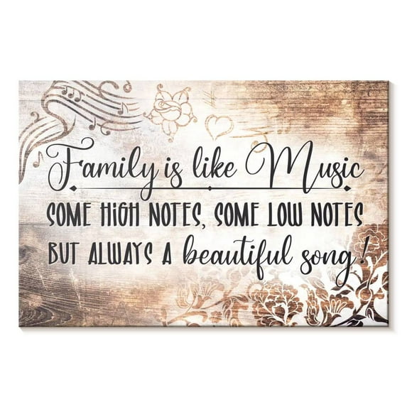 Elephant Stock Family Is Like Music Typography Wall Art - Horizontal Canvas Wall Art - Dining Room Wall Decor - Inspirational And Typography Canvas - Brown And Beige Decor - 39" x 26"