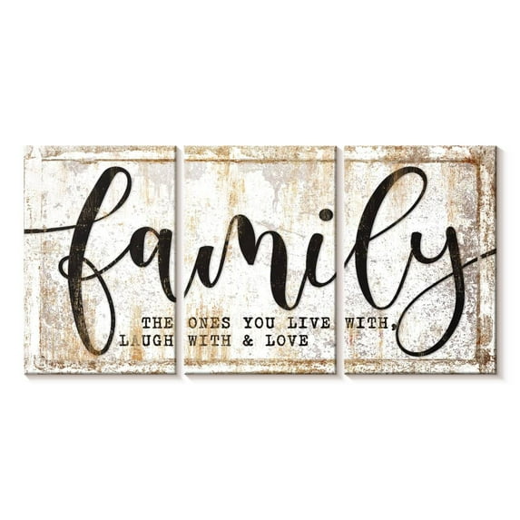 Elephant Stock Family Live Laugh Love Typography Wall Art - Horizontal Multi Panel Canvas - Living Room Wall Decor - Inspirational And Typography Multi Panel - Beige And White Decor - 62" x 30"