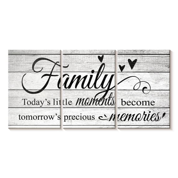 Elephant Stock Family Moments Typography Wall Art - Horizontal Multi Panel Canvas - Living Room Wall Decor - Inspirational And Typography Multi Panel - Gray And Black Decor - 38" x 18"