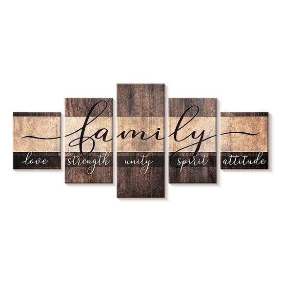 Elephant Stock Family Qualities Typography Wall Art - Horizontal Multi Panel Canvas - Living Room Wall Decor - Inspirational And Typography Multi Panel - Brown And Gray Decor - 92" x 42"