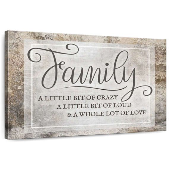 Elephant Stock Family A Whole Lot Of Love Quote Wall Art - Horizontal Canvas Wall Art - Living Room Wall Decor - Inspirational And Typography Canvas - Gray And Beige Decor - 12" x 8"