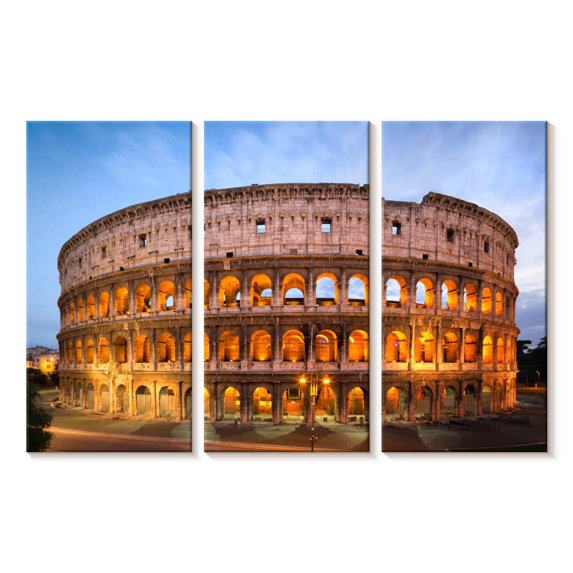 Elephant Stock The Famous Colosseum Wall Art - Horizontal Multi Panel Canvas - Living Room Wall Decor - Places Multi Panel - Blue And Orange Decor - 23" x 14"