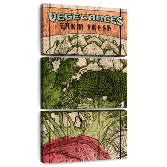 Elephant Stock Farm Fresh Produce Wall Art - Vertical Multi Panel Canvas - Dining Room Wall Decor - Inspirational And Typography Multi Panel - Orange And Beige Decor - 36" x 75"