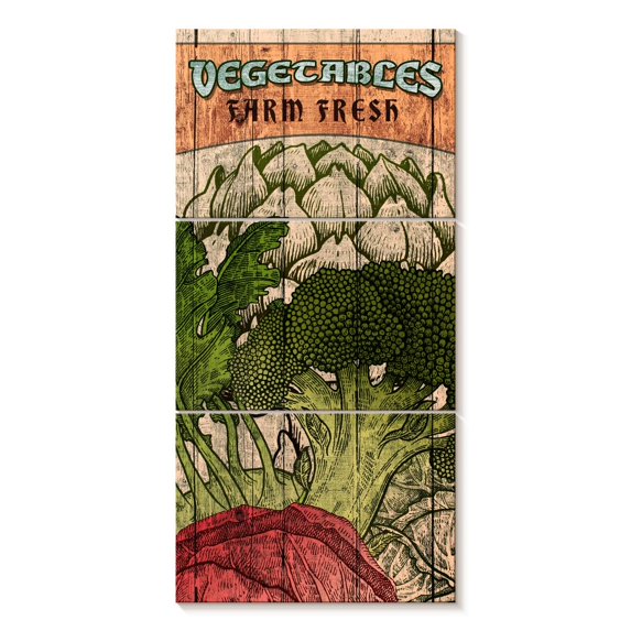 Elephant Stock Farm Fresh Produce Wall Art - Vertical Multi Panel Canvas - Dining Room Wall Decor - Inspirational And Typography Multi Panel - Orange And Beige Decor - 36" x 75"