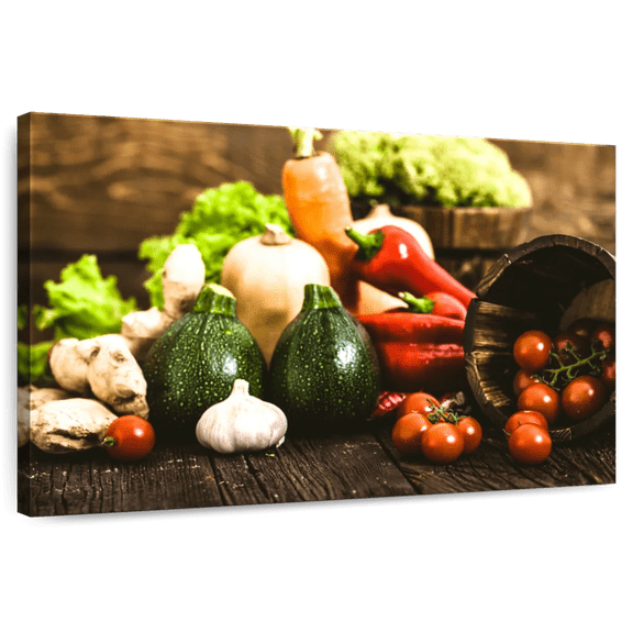 Elephant Stock Farm Fresh Vegetables Wall Art - Horizontal Canvas Wall Art - Living Room Wall Decor - Food And Drink Canvas - Green And Brown Decor - 12" x 8"