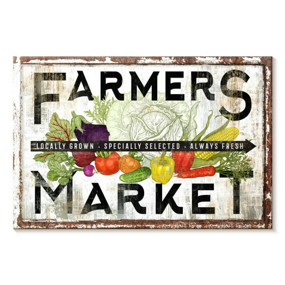 Elephant Stock Farmers Market Wall Sign Wall Art - Horizontal Canvas Wall Art - Dining Room Wall Decor - Wall Signs Canvas - Black And White Decor - 36" x 24"