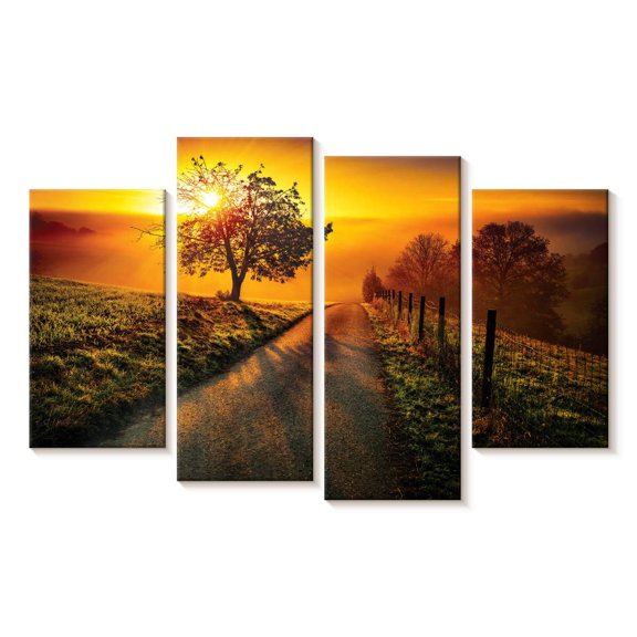 Elephant Stock Farmland Path Wall Art - Horizontal Multi Panel Canvas - Living Room Wall Decor - Nature Multi Panel - Brown And Orange Decor - 75" x 48"
