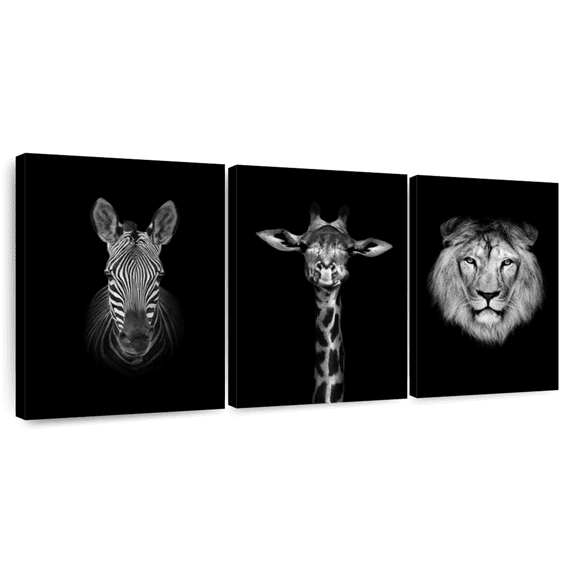 Elephant Stock Favorite Safari Animals Wall Art - Horizontal Multi Panel Canvas - Living Room Wall Decor - Animal Multi Panel - Black And White Decor - 92" x 45"