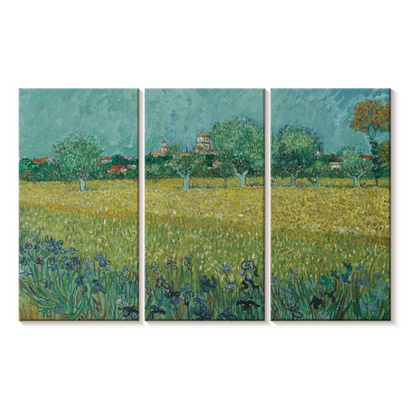 Elephant Stock Field With Flowers Near Arles Wall Art - Horizontal Multi Panel Canvas - Living Room Wall Decor - Nature Multi Panel - Green And Yellow Decor By Vincent Van Gogh - 33" x 20"