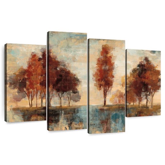 Elephant Stock Field And Forest I Wall Art - Horizontal Multi Panel Canvas - Living Room Wall Decor - Nature Multi Panel - Red And Brown Decor By Silvia Vassileva - 75" x 48"