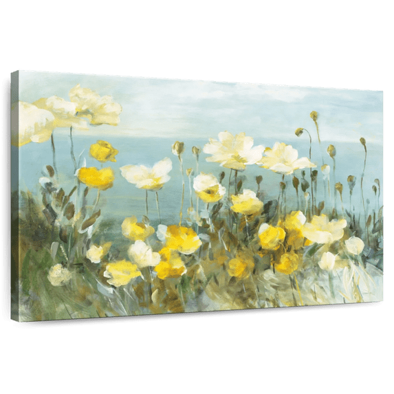 Elephant Stock Field Of Poppies Bright Wall Art - Horizontal Canvas Wall Art - Living Room Wall Decor - Floral And Botanical Canvas - Blue And Gray Decor By Danhui Nai - 24" x 16"