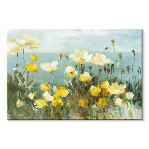Elephant Stock Field Of Poppies Bright Wall Art - Horizontal Canvas Wall Art - Living Room Wall Decor - Floral And Botanical Canvas - Blue And Gray Decor By Danhui Nai - 24" x 16"