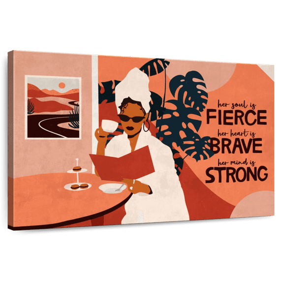 Elephant Stock Fierce Brave Strong Woman Wall Art - Horizontal Canvas Wall Art - Lobby Wall Decor - Advocacy Art Canvas - Red And Black Decor - 39" x 26"