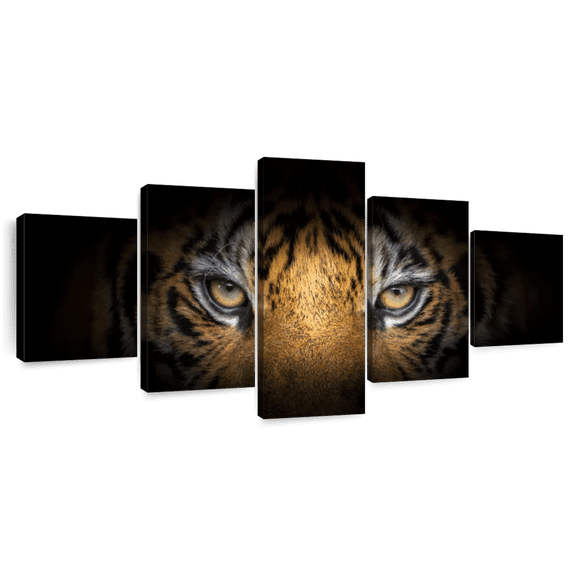 Elephant Stock Fierce Eyes Tiger Wall Art - Animal Multi Panel Canvas - 74" x 34"
