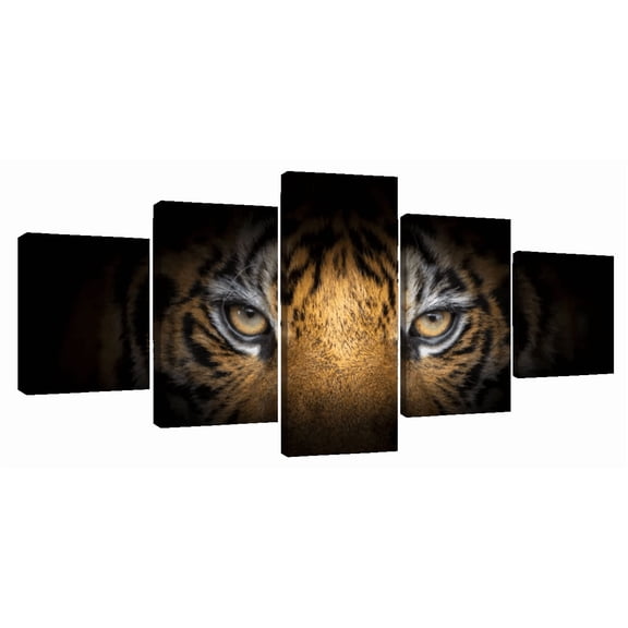 Elephant Stock Fierce Eyes Tiger Wall Art - Animal Multi Panel Canvas - 92" x 42"