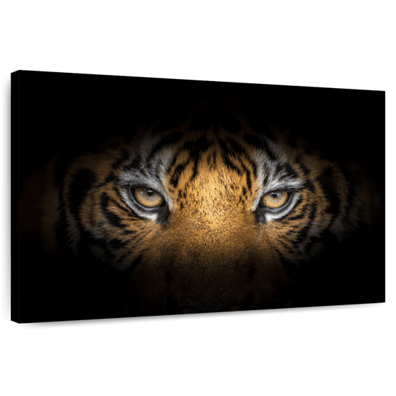 Elephant Stock Fierce Eyes Tiger Wall Art - Horizontal Canvas Wall Art - Living Room Wall Decor - Animal Canvas - Black And Brown Decor - 24" x 16"
