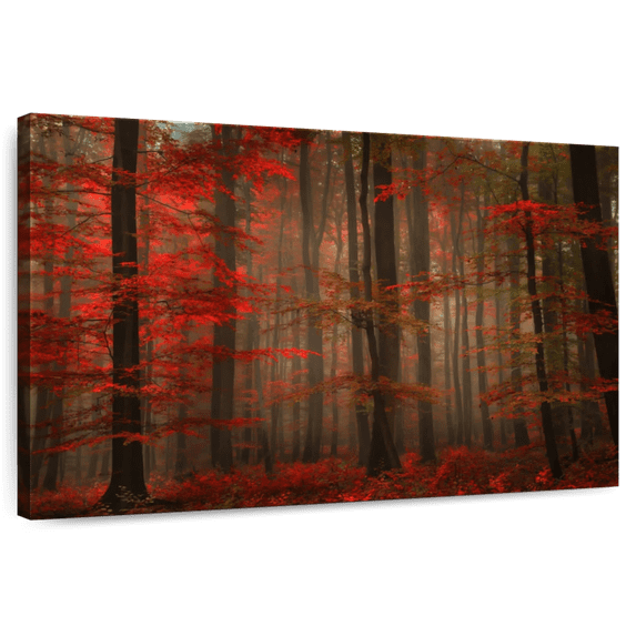 Elephant Stock Fiery Autumn Forest Wall Art - Horizontal Canvas Wall Art - Living Room Wall Decor - Floral And Botanical Canvas - Brown And Red Decor - 36" x 24"