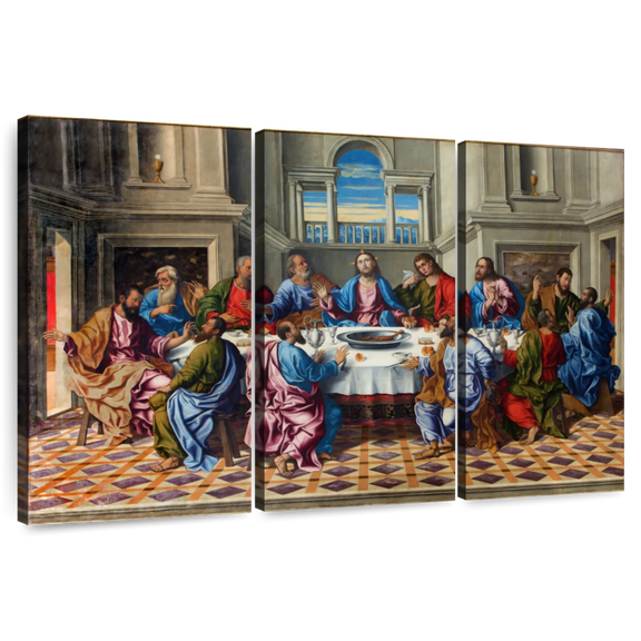 Elephant Stock The Final Supper Wall Art - Horizontal Multi Panel Canvas - Living Room Wall Decor - Religion And Spirituality Multi Panel - Brown And Red Decor - 45" x 28"
