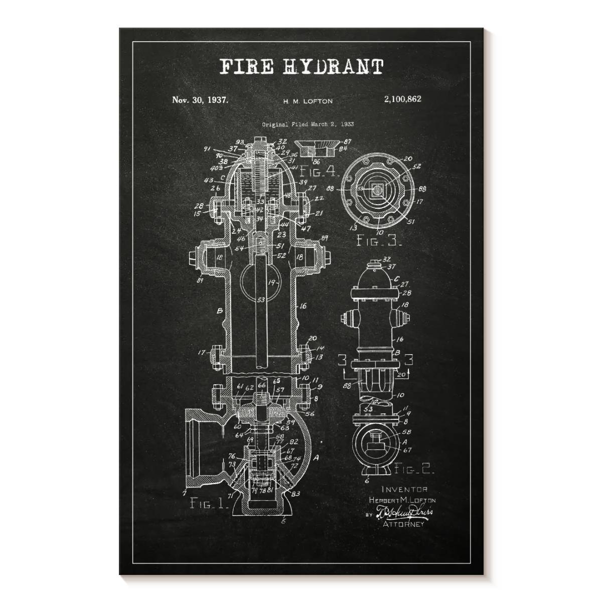 Elephant Stock Fire Hydrant Bw Patent Wall Art - Vertical Canvas Wall ...