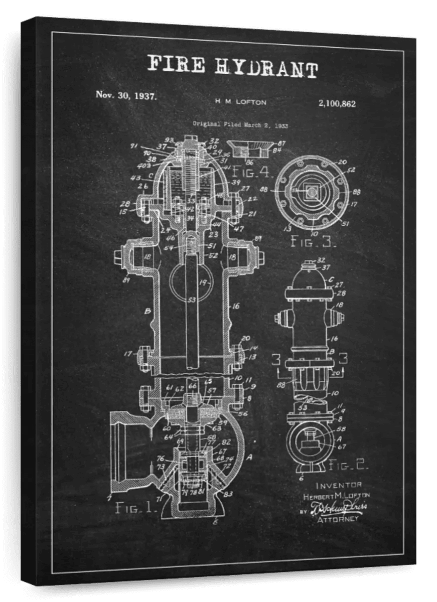 Elephant Stock Fire Hydrant Bw Patent Wall Art - Vertical Canvas Wall ...