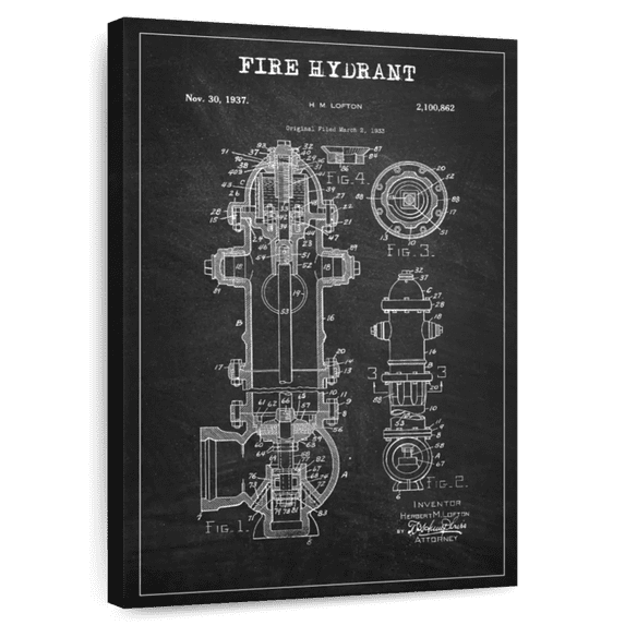 Elephant Stock Fire Hydrant Bw Patent Wall Art - Vertical Canvas Wall Art - Living Room Wall Decor - Profession Canvas - Black And White Decor - 32" x 48"