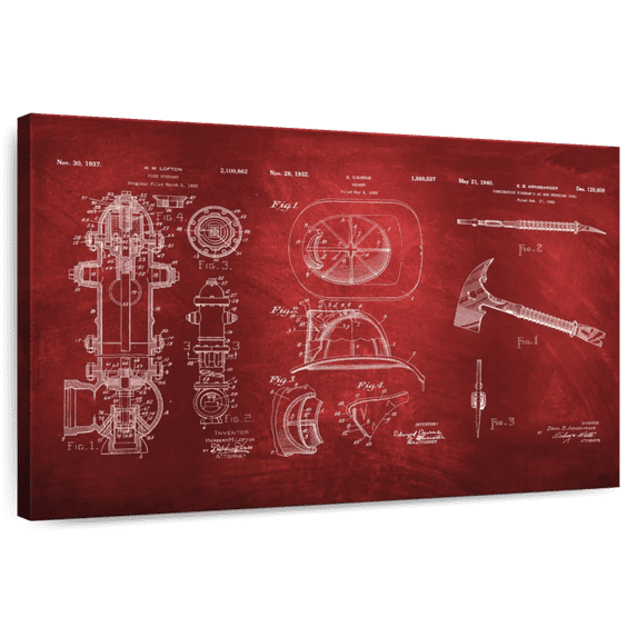 Elephant Stock Firefighter Patents Wall Art - Horizontal Canvas Wall Art - Living Room Wall Decor - Our America Canvas - Red And Brown Decor - 12" x 8"