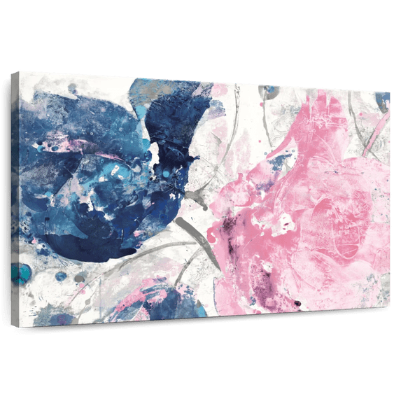 Elephant Stock Fireworks Abstract Navy Blue Flower Wall Art - Horizontal Canvas Wall Art - Living Room Wall Decor - Abstract Canvas - Pink And Gray Decor By Albena Hristova - 12" x 8"