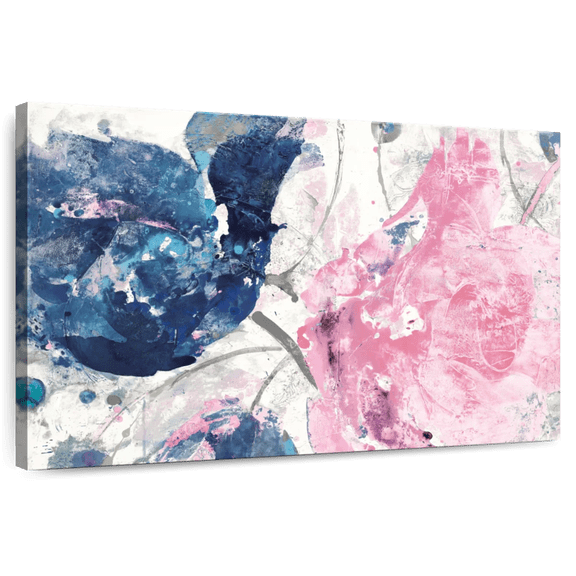 Elephant Stock Fireworks Abstract Navy Blue Flower Wall Art - Horizontal Canvas Wall Art - Living Room Wall Decor - Abstract Canvas - Pink And Gray Decor By Albena Hristova - 12" x 8"