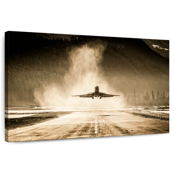 Elephant Stock First Class Plane Wall Art - Horizontal Canvas Wall Art - Living Room Wall Decor - Transportation Canvas - Brown And Gray Decor - 30" x 20"