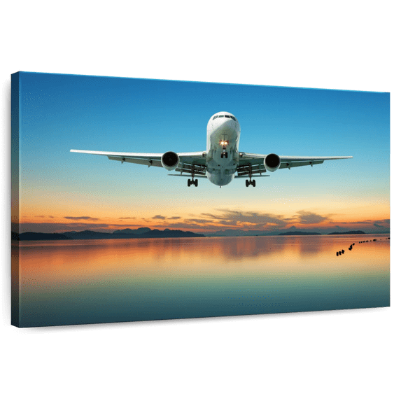 Elephant Stock First Flight Airplane Wall Art - Horizontal Canvas Wall Art - Living Room Wall Decor - Transportation Canvas - Blue And Orange Decor - 24" x 16"